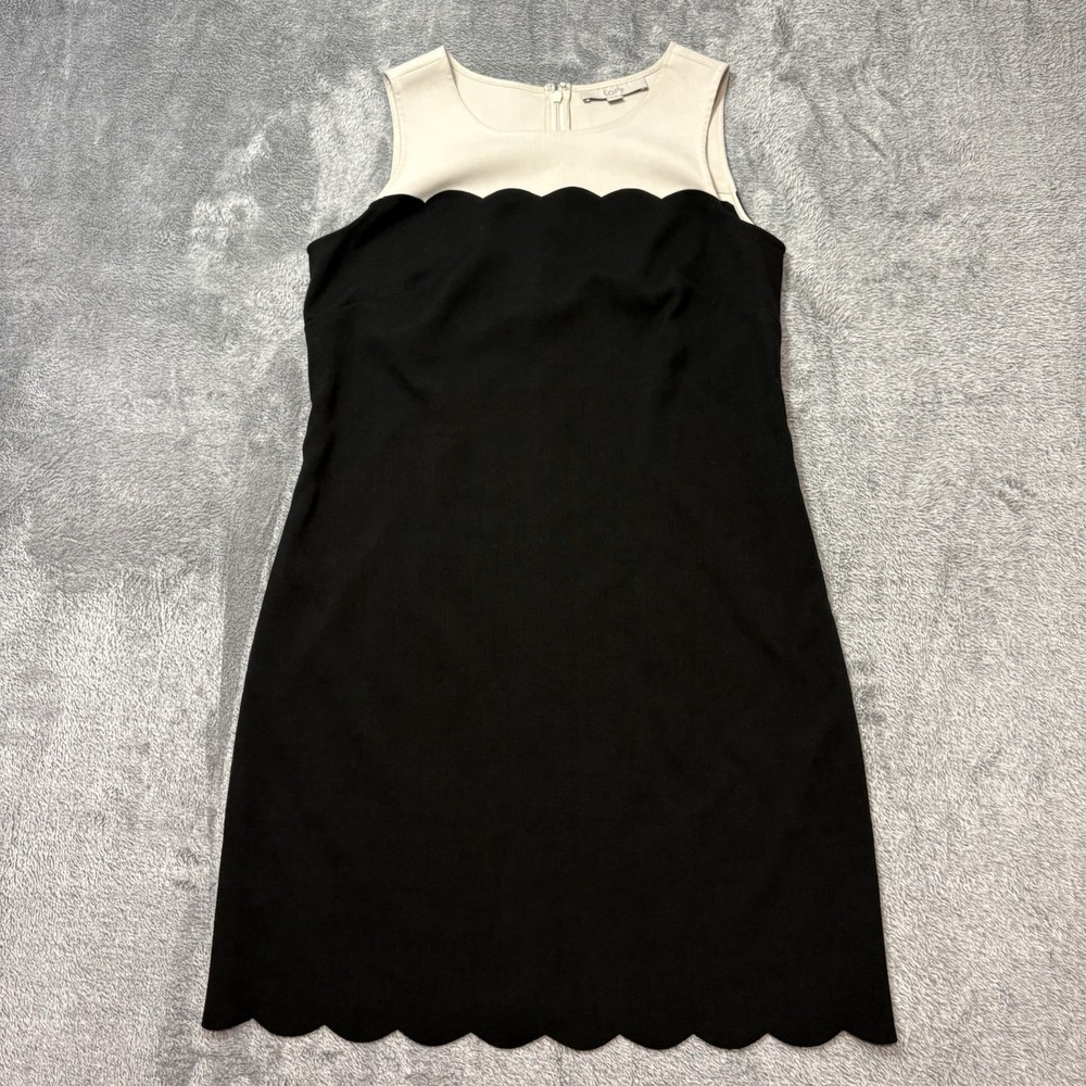 LOFT Ann Taylor Dress Women Size 10 Black Cream Scalloped Colorblock Sleeveless